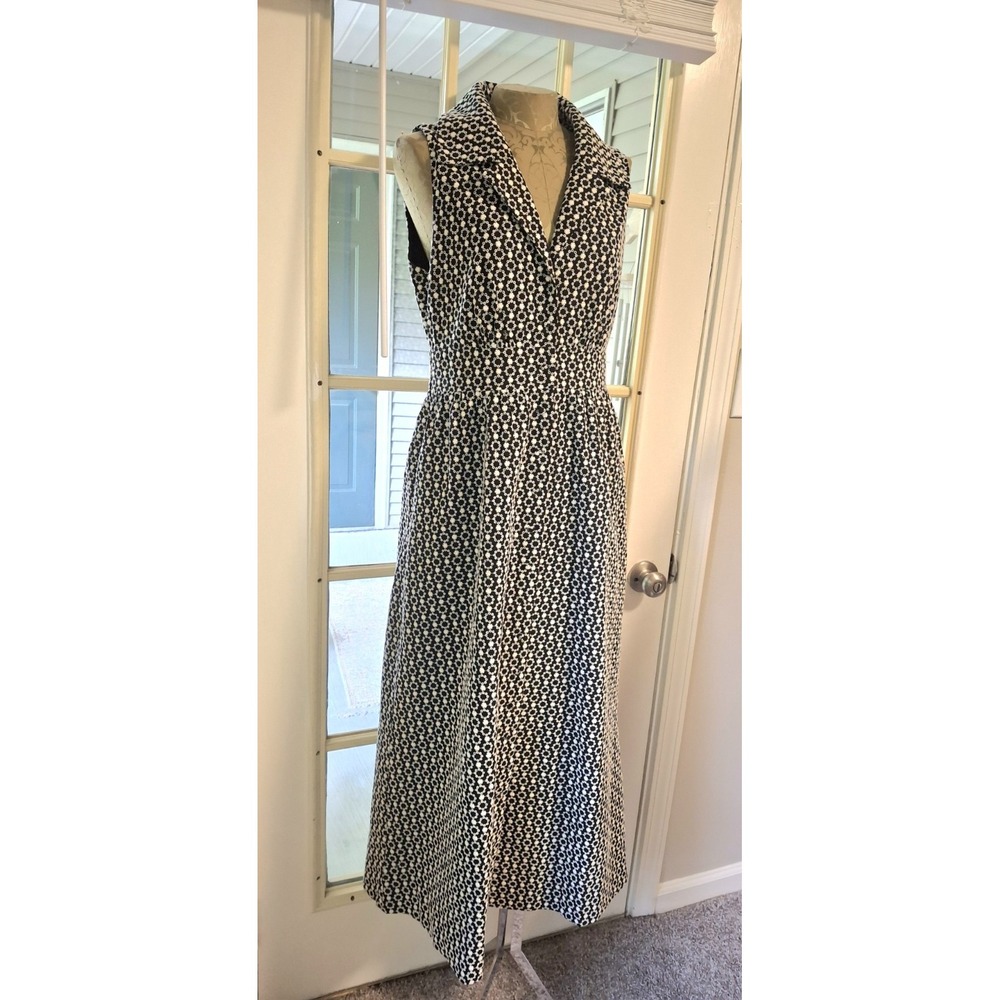 Pomander Place Dress Black White Floral Embroidered Button Down Maxi W/Pockets M